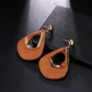 Brown & Gold Wood Drop Earrings